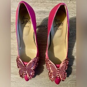 Christian Louboutin Fuchsia Butterfly Embellished Heels